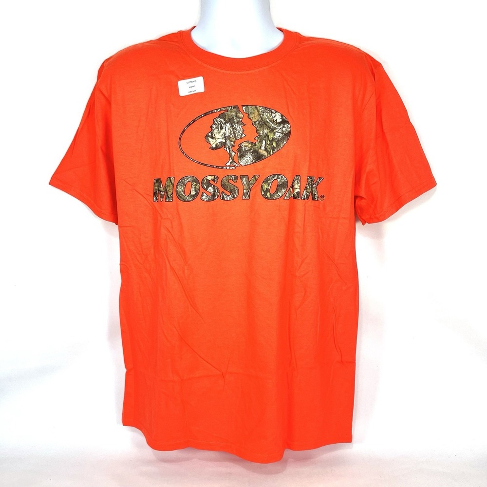 Mossy Oak T Shirt Mens Large Blaze Orange Camo Logo Hunting Outdoor Graphic Tee